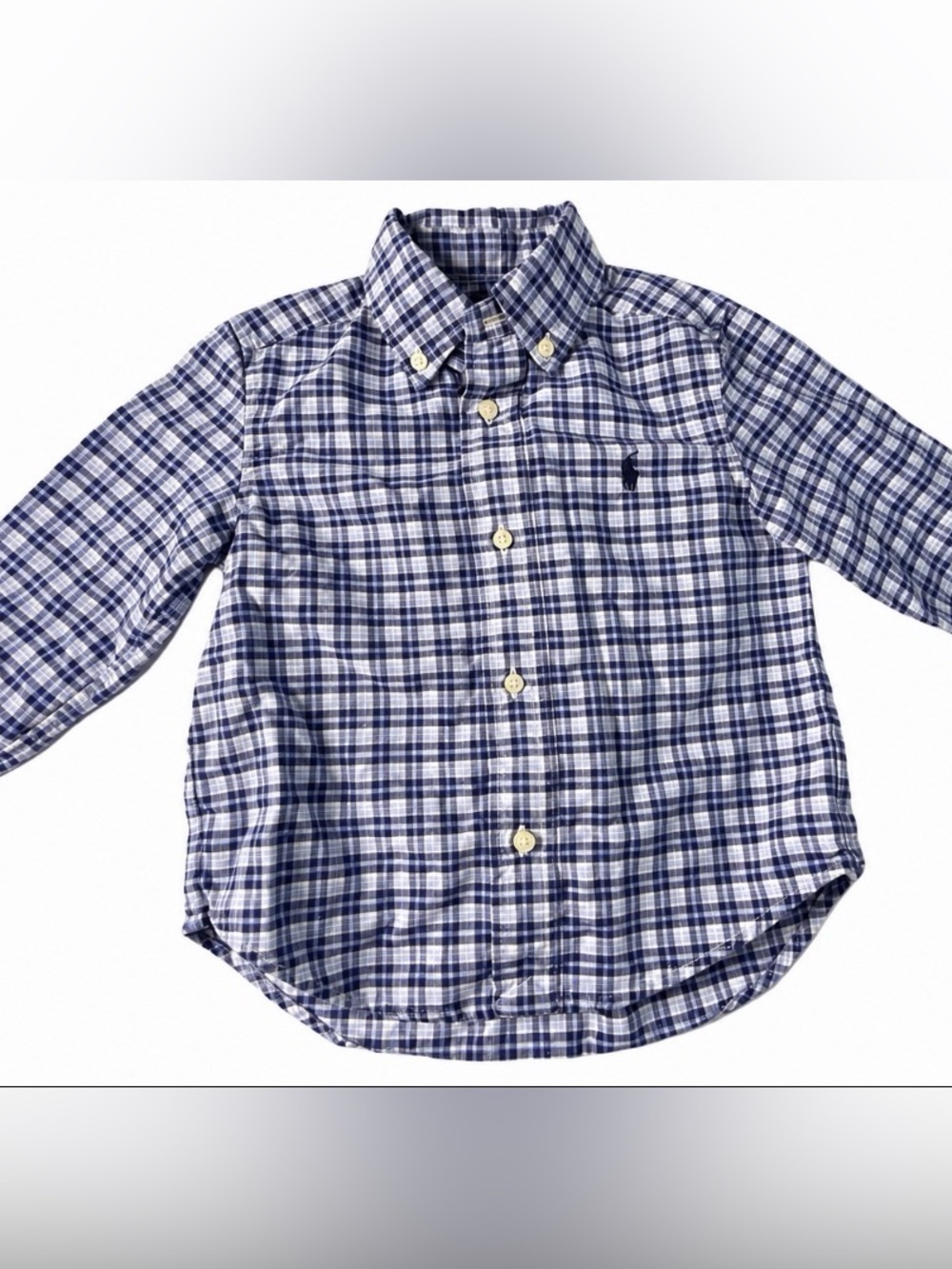 Polo Ralph Lauren Boys 2T Blue Navy White Plaid Button Down Shirt 100% Cotton